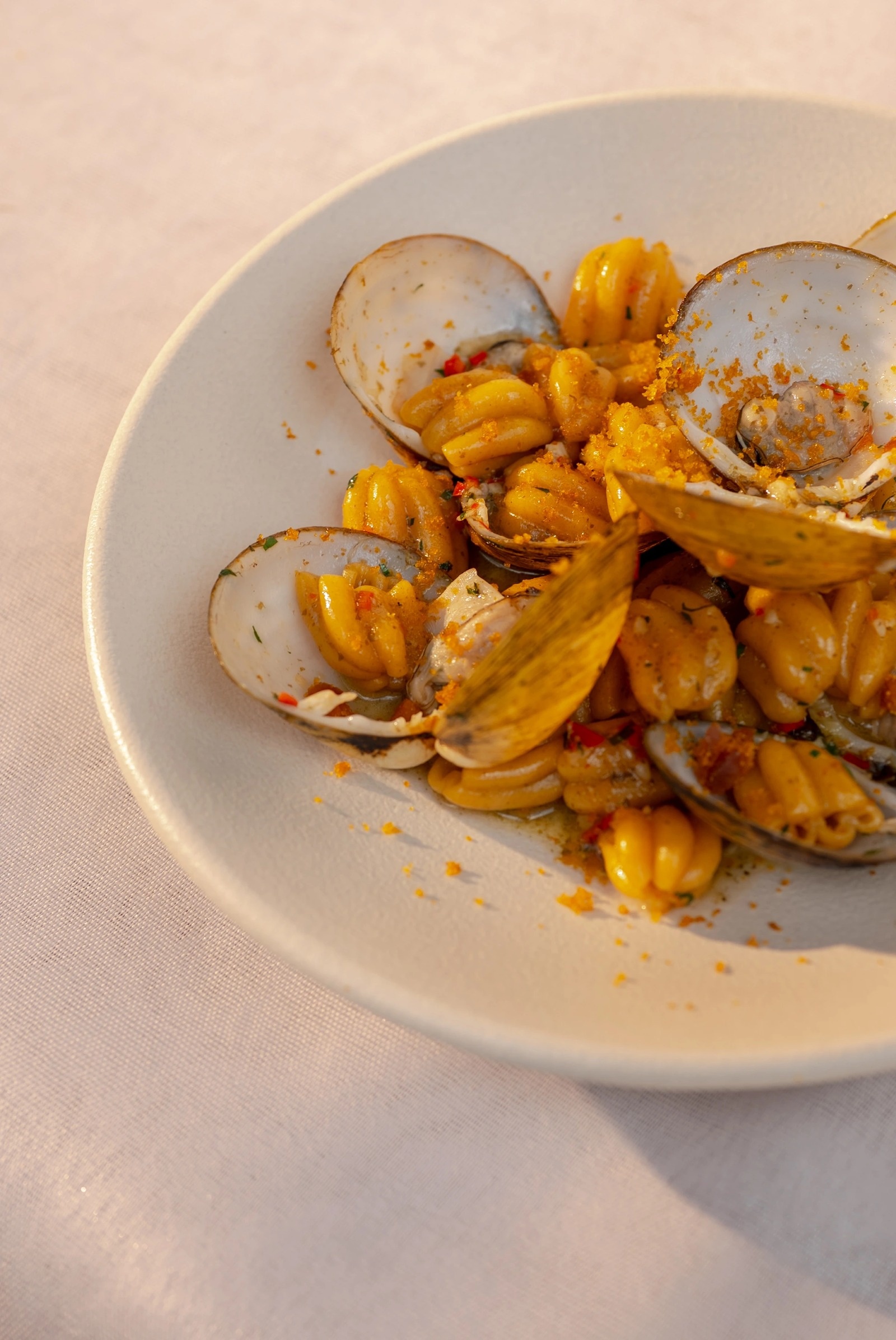 A plate of vongole pasta with clams at Osteria Luna