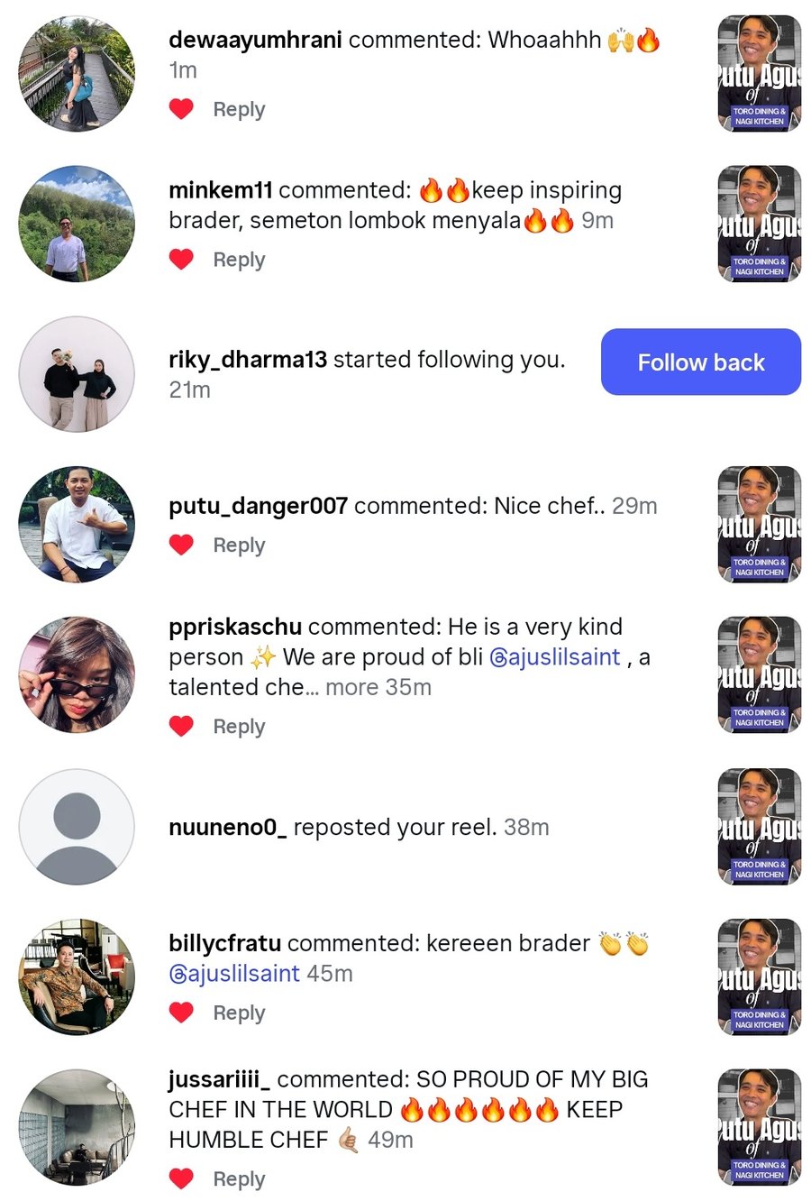 Instagram comment notifications from the Toro feature